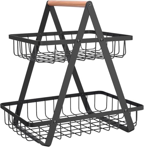 Image of Go Hooked 2-Tier Storage Basket | Multifunctional Metal Fruit Basket for Display Table, Dining Table, Room Desk (Black)