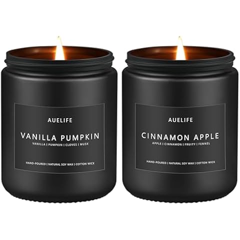 2 Pack Fall Candles | Vanilla Pumpkin Candle + Cinnamon Apple Candle - Scented Candles for Fall, Fall Soy Candles - Autumn Candles for Home, Fall Gifts - 7oz Black Jar Candles Cover