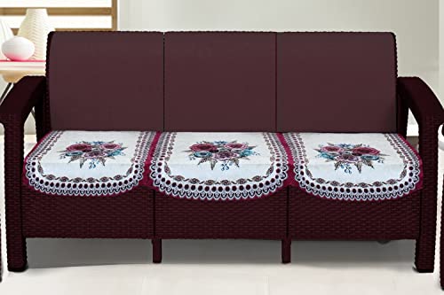 Image of The Furnishing Tree Velvet Floral Pattern 3 Pieces Bottom only 3 Seater Sofa Cover Set Pink