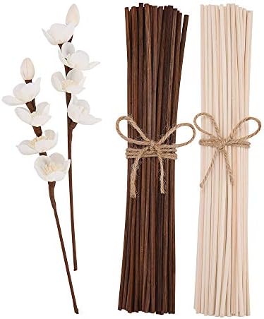 jecengs Natural Reed Diffuser Sticks add 2 Pcs 13inch Sola Flowers 10 Inch Natural Rattan Wood Sticks Aromatherapy Sticks Replacements Stick White 50 Pcs and Brown 50 pcs