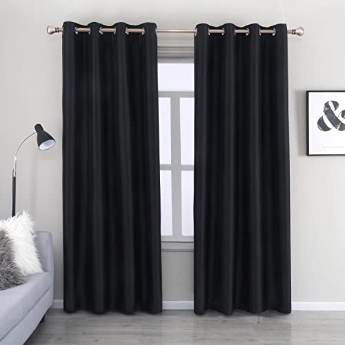 Image of GYROHOME Faux Silk Blackout Curtains, Fully Lined Solid Color Window Treatment Drapes for Bedroom and Living Room Thermal Insulated Grommet Top Room Darkening Drapes, (Black, 52x54, 2 Panels)
