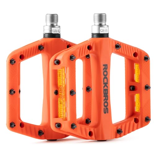 ROCKBROS Pedali MTB, Pedali Flat Antiscivolo, Strisce Riflettenti, Nylon Leggero,