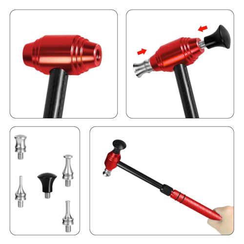 Image of LadyRosian 16PCS Paintless Dent Repair Tools Leveling Telescopic Hammer and Aluminum Dent Hammer with Knock Down Head Tap Kit for Car Hail Damage Dent Repair