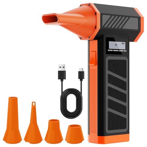 Singwow Electric Air Duster- Super Power Cordless Air Duster, 4-Gear Adjustable Mini Blower with LED Light, Dust Blower for Computer, Keyboard, House, Outdoor and Car (Black+Orange)
