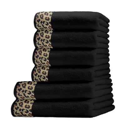 Class Home Collection Handtücher 4er Duschtücher 2er Set 6 teilig Jacquard Baumwolle Leopard Schwarz