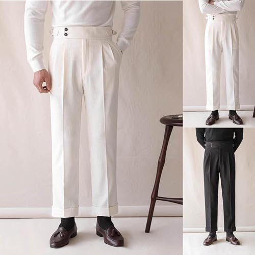 Cambkatl Men's Waffle Knit Dress Pants, Classic Pleat Front Straight Leg Business Casual Work Suit Trousers with Pockets2