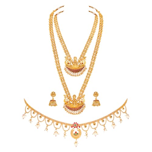 Image of Peora Gold Plated Bridal Jewellery Set with Kamarband Gift for Women Indian Traditional Ethnic Wedding