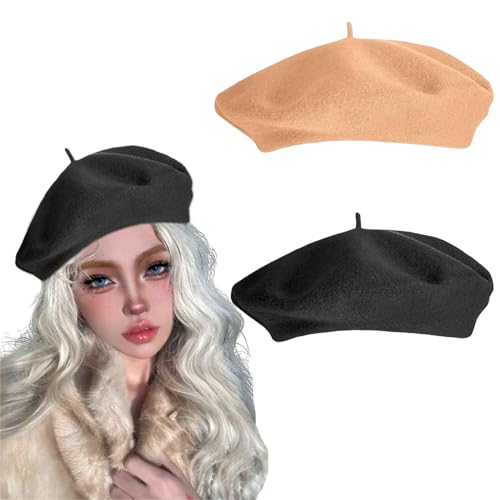 MIRMARU Women's Winter Beret Hat - Soft Wool Blend French Style Classic Beret