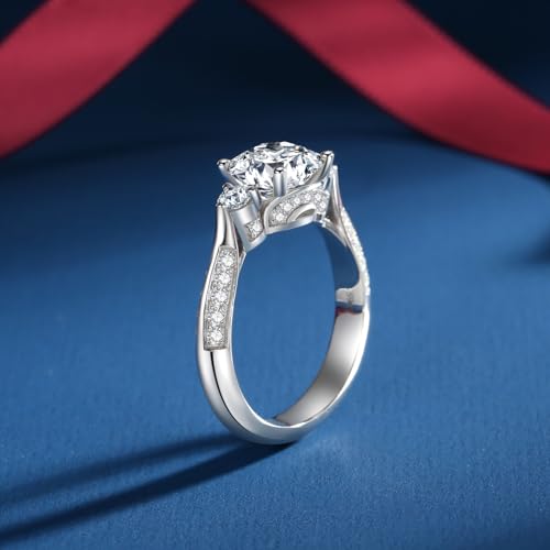 Moissanite Rings for Women 3 Stone Engagement Promise Rings S925 Sterling Silver 18K White Gold Plated Rings for Wedding Anniversary3