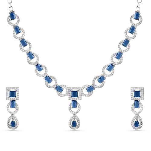 Image of Rubans American Diamond Zirconia Necklace Set Stylish Jewellery Gift for Women & Girls