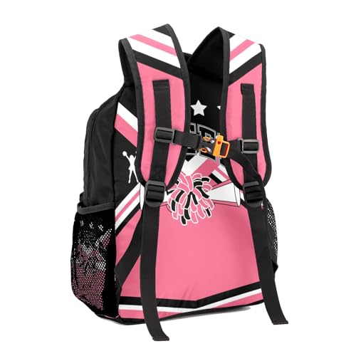 Pink Black Cheerleader Backpack Personalized Waterproof Casual Daypack Gift for Holiday Birthday3
