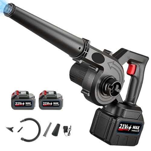 WoskjXas 21V Soplador de Hojas con 2 * 3000 mAh Baterías Cargador, Soplador de Hojas Industrial, 18000 TRS/min 4.8m/s, Inalámbrico Sopladora Electrica para Jardín Patio