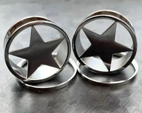 PAIR of Unique Surgical Steel Star Screw Fit Tunnels - Plugs - Gauges - Body Jewelry4