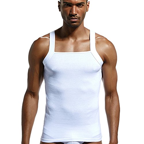 Nevera Men G-Unit Style Square Cut Tank Top Sleeveless Bodybuilding Muscle for Men White Nevera Men G-Unit Style Square Cut Tank Top Sleeveless Bodybuilding Muscle for Men White