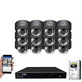 GW Security AutoFocus IP Camera System, 16 Channel 4K NVR, 12 x 5MP HD 1920P Dome Microphone POE...