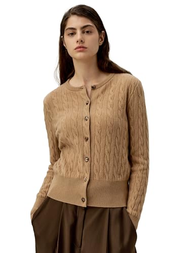 トップス Silkwool Knit Cardigan LilySilk 100% Cashmere Crewneck Cardigan Sweater for Women Long