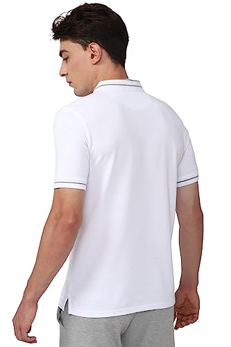 Image of Peter England Men's Regular Fit Insignia Half Sleeve Polo T-Shirt | Cotton Rich | Premium Pique Weave