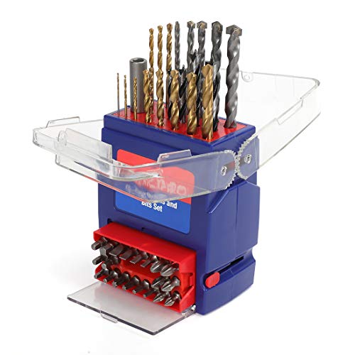 WORKPRO Set Punte per Trapani 43 Pezzi - 12 x Punte per Metallo HSS, 5 x Punte per Muratura, 5 x Punte per Legno, 20 x Inserti, 1 x Portainserti in Scatola
