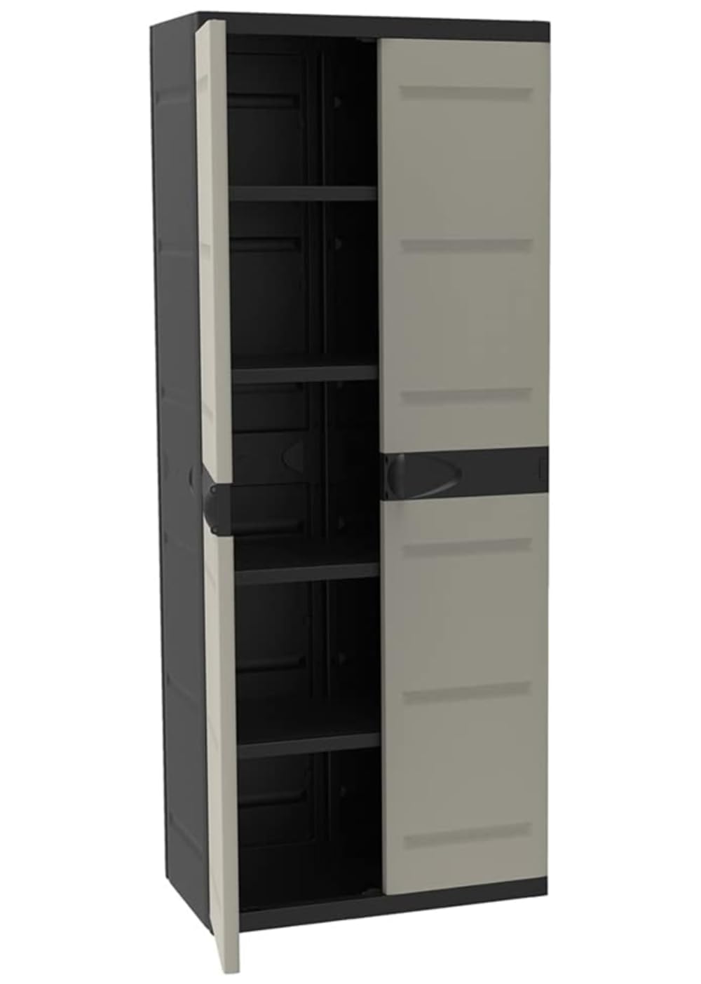 Recamania Armario de plástico, Beige y Negro, 2 Puertas, 4 baldas Regulables en Altura | Medidas: 176x70x41 cm
