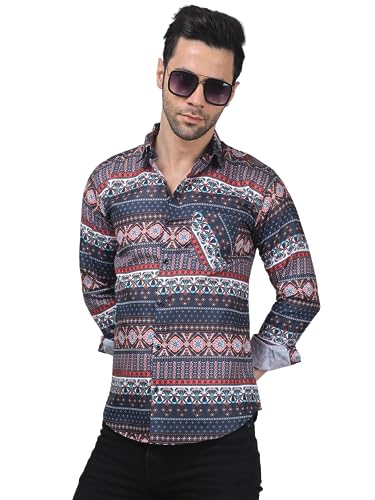Image of TryBuy Men's Trendy Linen Casual Printed Full Sleeves Shirt