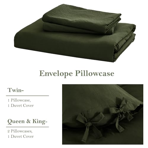 Image of annadaif Olive Green Duvet Cover King Size, 3 Pieces Duvet Cover Set | Soft Washed Comforter Cover ,Bowknot Bow Tie, (1 Duvet Cover 104x90 Inch, 2 Pillowcases) ,Easy Care Bedding Set