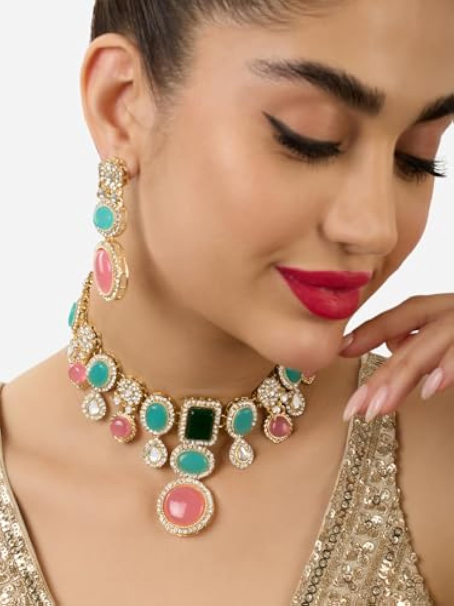 Austrian Diamonds Choker Necklace & Earring Set - ZPFK17552