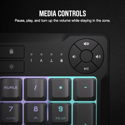 Image of Corsair K55 CORE RGB Membrane Wired Gaming Keyboard - Quiet, Responsive Switches - Spill Resistance - Ten-Zone RGB - Media Keys - iCUE Compatible - QWERTY NA - PC, Mac - Gray