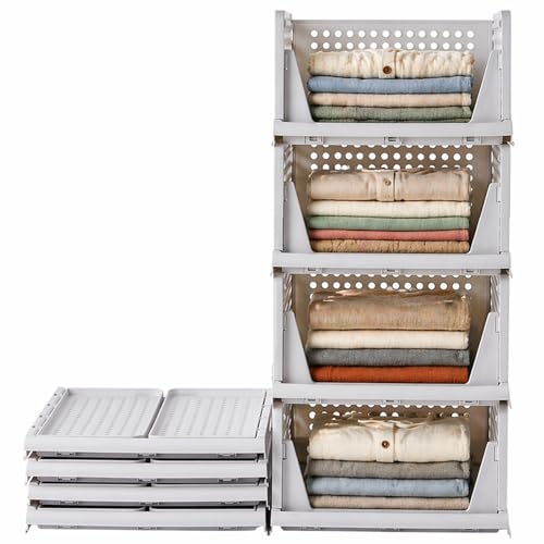 RMAN® 4 pcs Organisateur Armoire Vetement Plastique Boite Rangement Vetement Pliable et Empilable Organisateur Tiroir Coulissant pour Penderie, Dressing,...