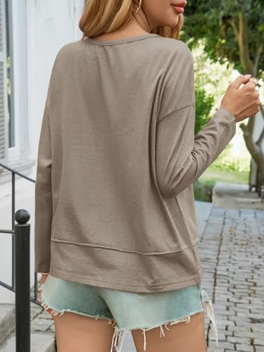 Image of Cicy Bell Womens Long Sleeve T Shirts V Neck Casual Flowy Tops Fall Fashion Loose Fit Basic Tees