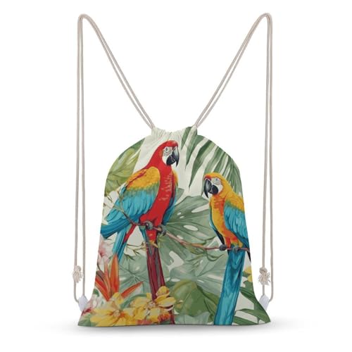 asbwuo Tropical Plants And Parrots Drawstring Backpack Sport Gym Bags Yoga Shopping Travel Casual Daypacks for Women Men
