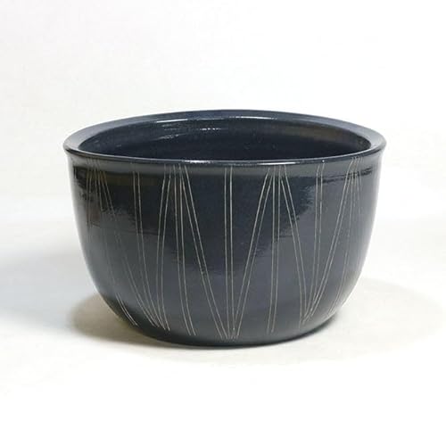 Irodoriya 金魚鉢 おしゃれ 睡蓮鉢 陶器 メダカ鉢 信楽焼 黒楕円立線水鉢 めだか鉢 水鉢 ビオトープづくりに 水蓮鉢 すいれん鉢 彩り屋_