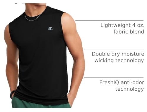 Champion mens Double Dry Muscle Tee T Shirt, Black, Small US - image 4