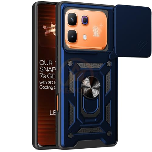 Image of Armor Bumper Back Cover Case for Infinix Note 60 Pro 5G | Rotating Camera Cover, Ring Holder & Kickstand | Heavy Duty & 360 Degree Protection Infinix Note 60 Pro 5G Back Cover (Blue)