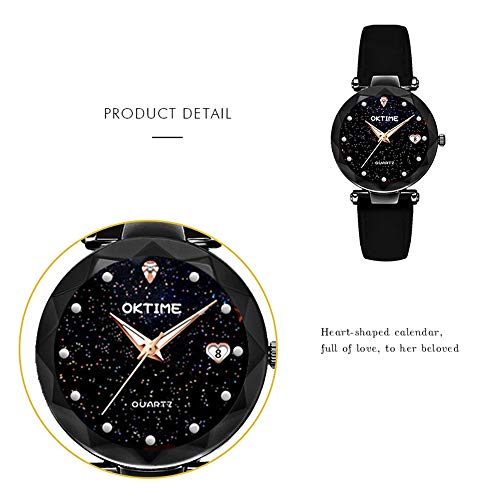 Brilhante Estrelas Ladies Heart-Shape Assista Com Calendário Estrela Dial Mesh Banda Relógios Rose G