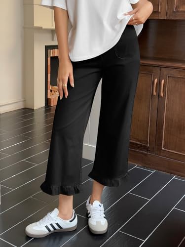 Cicy Bell Womens Wide Leg Pants Casual High Waisted Ruffle Hem Zipper Loose Fit Trousers with Pockets3