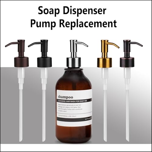 Image of Amoliar Mason Jar Liquid Soap Dispenser Pump, Stainless Steel Replacement Pump for Dish Soap, Lotion, Hand Soap, Cute Farmhouse Decor, Refill Soap Pump, ORB 2 Pack, Extra 1 Set Label, 2 Long Tubes