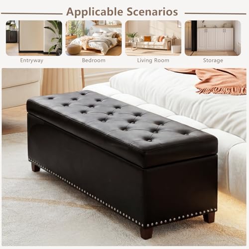 Joveco 47 Inch Storage Ottoman Bench,Tufted Leather Storage Bench with Nailhead Trim for Bedroom (47”,Black) - Thumbnail 7