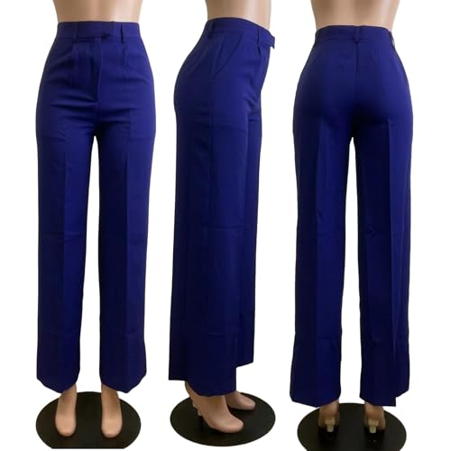 DINGANG Women's High Waisted Work Pants Baggy Straight Leg Office Business Slacks Pant with Pockets4