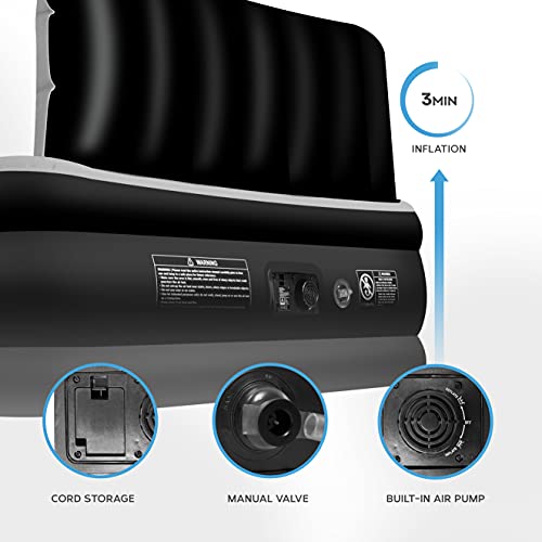 Get Fit Air Bed With Built In Electric Pump - Premium Queen Airbed - Quick Blow Up Bed With Headboard, 2 Free Inflatable Pillows - Elevated Inflatable Air Mattress For Outdoor, Camping - Black/Grey #TOP2