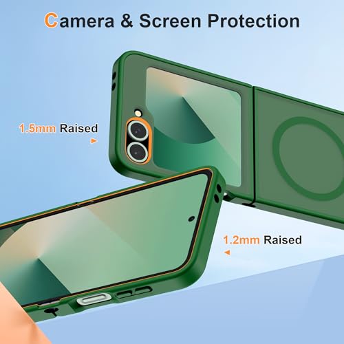 Image of ORETECH Magnetic for Samsung Galaxy Z Flip 7 FE Case Galaxy Z Flip 6, with [2 x Screen Protector] Translucent Back Non-Slip Shockproof Bumper Case for Galaxy Z Flip 7FE / 6 - Green | 2 Pack Screen Protector, Translucent Back Non-Slip Hard PC Shockproof Cover