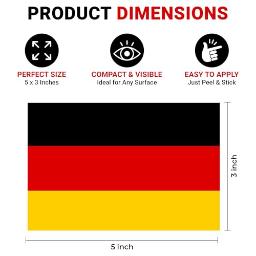 Image of German Flag Vinyl Flag Stickers, Car Decals, Waterproof Indoor Outdoor, Laptop Stickers, Car Bumper, Germany Flag, 5 x 3 Inches, Set of 3