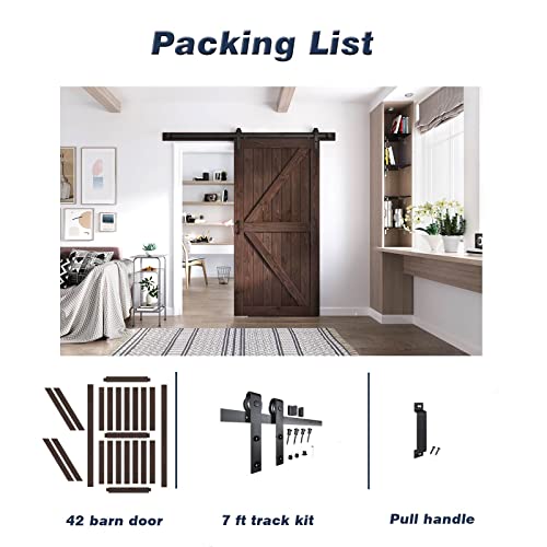 Image of FREDBECK 42 x 84 Brown Wood Barn Door with Hardware Included,K-Frame,Coffee