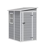 Greesum 5' x 4' Resin Weather Resistant Outdoor Storage Shed with Floor for Garden,Backyard,Pool Tool, Light Grey