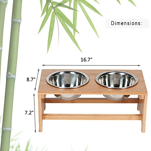Bamboo Elevated Dog Bowls, Raised Dog Bowl Stand with 2 Stainless Steel Bowls, Pet Feeder for Food and Water, 7" Tall - Image 7
