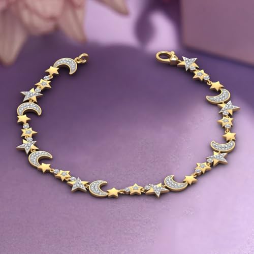 0.15 Carat Diamond Stars and Moon Bracelet in 925 Sterling Silver or in 18K Yellow Gold over Sterling Silver4