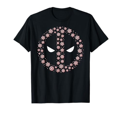 Image of Marvel Deadpool Holiday Christmas Snowflakes Mask Icon Logo T-Shirt