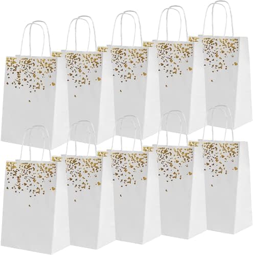 INHEMING 20 Pcs Bronzing Paper Bags,White Kraft Paper Party Gift Bags with Handles for Birthday, Wedding,Baby Shower,Hen Party,Graduation