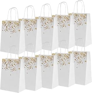 INHEMING 20 Pcs Bronzing Paper Bags,White Kraft Paper Party Gift Bags with Handles for Birthday, Wedding,Baby Shower,Hen Party,Graduation
