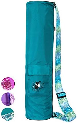 Fox Hill Fitness Yoga Mat Bag for Kids and Women, Full Zip Sling Carrier with Pockets | Adjustable Sequin Strap