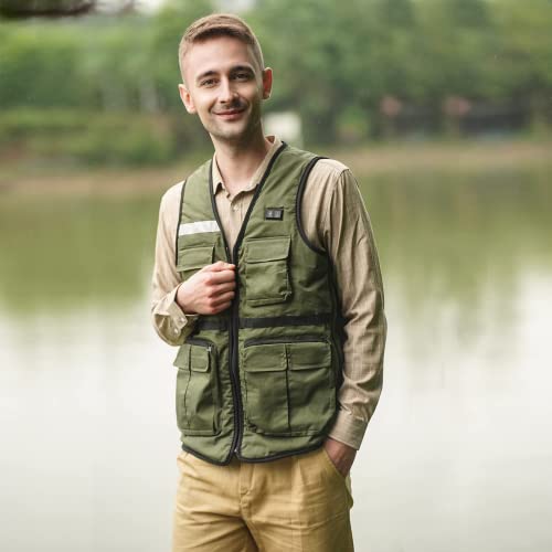 Chaleco térmico de pesca con luz LED y multibolsillos impermeable ajustable 6